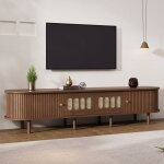 Meuble tv rotin et noyer fonc� meuble tv de rangement ovale banc tv avec 2 portes coulissantes et 2 tiroirs ...