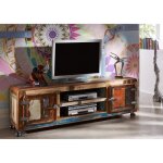 Meuble tv avec roulettes - bois massif recycl laqu (multicolore) - inspiration ethnique - freezy #32 ...