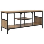 Meuble tv rustique - vidaxl - ch�ne artisanal - 100x35x45 cm - bois ding�nierie et fer - 3 �tag�res