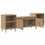 Meuble tv rustique - vidaxl - ch�ne artisanal - bois ding�nierie - 160x35x55 cm - 2 portes - 2 �tag�res ...