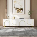 Meuble tv - meuble de salon 170 * 38 * 44cm buffet bas armoire de rangement contemporain blanc et or