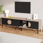 Meuble tv salon bois et noir 180 cm avec armoires compartiments de rangement ouverts meuble tv bas moderne ...