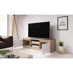 Meuble tv - dingo - chne sonoma / blanc - led - design contemporain - 120 cm