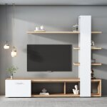 Meuble tv salon pour �cran jusqu?� 60 pouces ensemble meuble tv mural moderne bois et blanc avec �tag�res ...