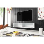 Meuble tv suspendu - 140 cm - lowboard d - blanc - faades brillantes sans poignes design pur pour ...