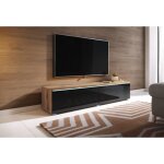 Meuble tv lowboard d 140 cm - chne wotan / noir brillant banc tv table tv meuble de salon