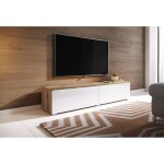 Meuble tv suspendu lowboard d - 140 cm - effet chne wotan / blanc brillant - sans led - lgance contemporain ...