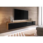 Meuble tv suspendu lowboard d - 180 cm - chne wotan / noir brillant - sans led - idal pour votre salon ...