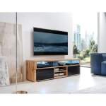 Meuble tv / meuble de salon - mario - 140 cm - chêne wotan / noir brillant - avec led - 4 niches ouvertes ... Meuble tv / meuble de salon - mario - 140 cm - chêne wotan / noir brillant - avec led - 4 niches ouvertes ...