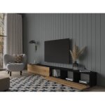 Meuble tv / meuble de salon noir et de chne 280 cm suspendu ou debout