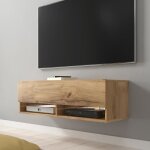 Meuble tv / meuble de salon - wander - 100 cm - effet chêne wotan - avec led - 2 niches ouvertes - style ... Meuble tv / meuble de salon - wander - 100 cm - effet chêne wotan - avec led - 2 niches ouvertes - style ...