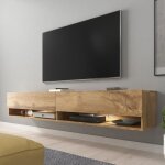 Meuble tv / meuble de salon - wander - 180 cm - effet chêne wotan - avec led - 2 niches ouvertes - style ... Meuble tv / meuble de salon - wander - 180 cm - effet chêne wotan - avec led - 2 niches ouvertes - style ...