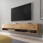 Meuble tv / meuble de salon - wander - 180 cm - effet chêne wotan - sans led - 2 niches ouvertes - style ... Meuble tv / meuble de salon - wander - 180 cm - effet chêne wotan - sans led - 2 niches ouvertes - style ...