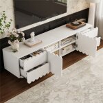 Meuble tv scandinave discret blanc avec rangement meuble salon tv bas avec 4 tiroirs et armoires design ...
