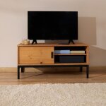 Meuble tv selma banc tl de 98 cm au style industriel design vintage avec 1 porte coulissante en pin ...