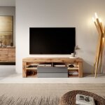 Meuble tv - selsey - bianko - 140 cm - chne lancaster / gris brillant - led - style moderne