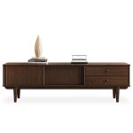 Meuble tv simona l 175 cm en bois massif coloris noyer avec 2 tiroirs 2 portes coulissantes pour t�l�viseur ...