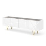 Meuble tv space 180 cm 4d fraisée blanc brillant / béton Meuble tv space 180 cm 4d fraisée blanc brillant / béton