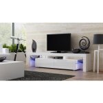 Meuble tv spider big a led en blanc mat avec portes blanc laqu� 200 cm