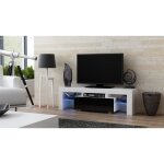 Meuble tv spider a led en blanc mat avec porte noir laqu 130 cm