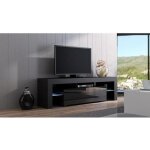 Meuble tv spider a led en mat noir avec porte noir laqu 160 cm