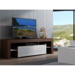 Meuble tv spider a led en noyer mat avec porte blanc laqu 160 cm