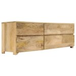 Meuble tv star - bois de manguier massif - banc tv avec 4 tiroirs - blanc laqu - 110x30x40 cm