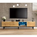 Meuble tv style industriel 175cm avec led etag�res et rangement 3 portes armoire salon aspect bois - ...