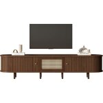 Meuble tv support tv ovale en noyer fonc� design rotin ? 180cm (mdf) pieds r�glables capacit� de charge ...