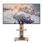 Meuble tv sur roulettes bois naturel l 60 x p 40 cm support 32 - 75 hauteur r�glable 3 �tag�res