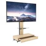 Meuble tv sur roulettes bois naturel l 80 x p 40 cm support 32?75 �tag�re verre r�glable tiroir