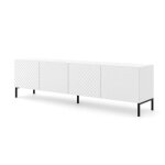 Meuble tv surf 200 cm 4d fa�ades frais�es blanc mat sur pieds noirs - meuble tv - surf - 4d - blanc mat ...