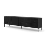 Meuble tv surf 200 cm 4d façades fraisées noir mat sur pieds noirs Meuble tv surf 200 cm 4d façades fraisées noir mat sur pieds noirs