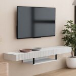 Meuble tv suspendu 1 tiroir meuble tv de salon mod�le renzo 150x30x22cm couleur blanc