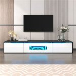Meuble tv suspendu 180 cm avec �clairage led usb a poser au sol meuble salon tv brillant moderne design ...