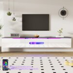 Meuble tv suspendu 180 cm avec led contr�le par appli meuble tv salon mural moderne noir et blanc brillant ...