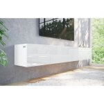 Meuble tv suspendu 210 cm (2 x 105) table basse tv / banc tl flottant de salon blanc