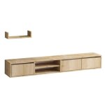 Calicosy - meuble suspendu tv 3 portes 2 niches dcor chne saphir l180 cm - heka - bois clair
