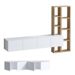 Calicosy - meuble tv suspendu 4 portes blanc et �tag�re ch�ne l182 cm - pana - blanc