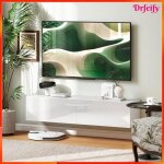 Meuble tv suspendu - akozon - adapt� 45 / 55 / 65 - 140 x 33 x 298 cm - blanc - 2 placards