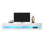 Meuble tv suspendu blanc - avec led et espace de rangement mdf - 140x40x305 cm