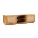 Meuble tv suspendu en bois 2 portes en rotin l160 cm bois clair - oviala