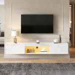 Meuble tv suspendu brillant - bellemave - meuble tv murale �clairage led - blanc 160x31x22cm - pour tv ...