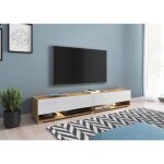 Meuble tv suspendu - lowboard a - 180 cm wotan - blanc brillant - design contemporain banc tv table tv ...