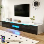 Meuble tv suspendu moderne 180 cm avec led contr�le par app rangement meuble tv salon mural avec 3 portes ...