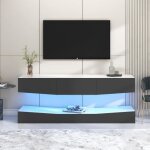 Meuble tv suspendu mural avec clairage led - blanc + gris - contemporain