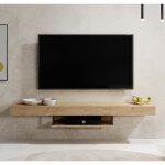 Meuble tv suspendu meuble tv de salon support pour t�l�viseur l 150 x p 296 x h 22 cm couleur safir mat ...