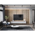 Meuble tv suspendu / table basse tv / banc tl flottant de salon 105 cm de chne / blanc