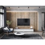 Meuble tv suspendu / table basse tv / banc tl flottant de salon 210 cm de chne / blanc brilliant