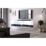 Meuble tv suspendu york - 140 cm - blanc mat / blanc brillant - style moderne